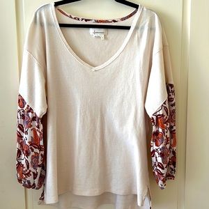 Anthropologie Waffle Long Sleeve with Paisley Sleeves, Size Small